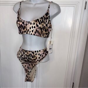 NWT Good  American rose cheetah triangle swim top &  Bikini Set Sz 5 New
